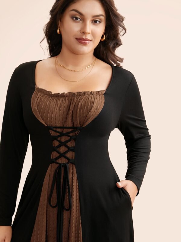 Square Neck Textured Patchwork Crisscross Dress - Image 10