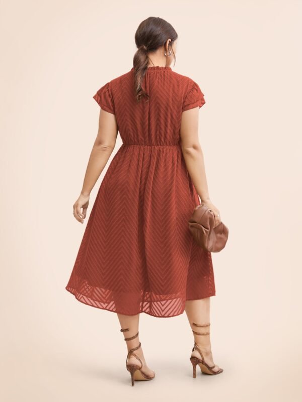 Plain Geometric Layered Sleeve Pocket Ruffle Mock Neck Dress - Image 19