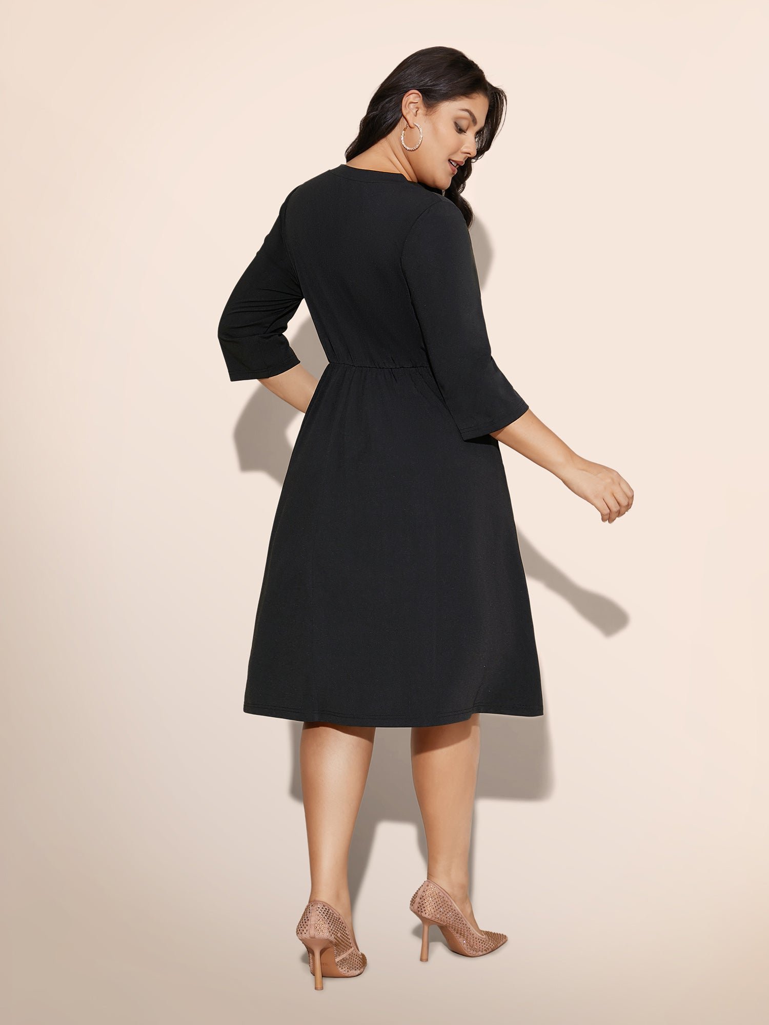 Heart Neckline Patchwork Sequin Button Detail Dress - Image 28