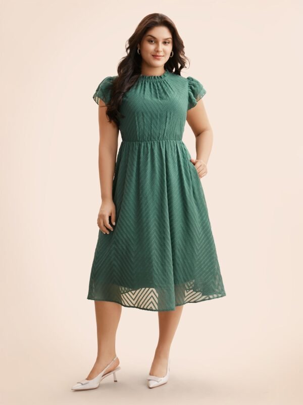 Plain Geometric Layered Sleeve Pocket Ruffle Mock Neck Dress - Image 13