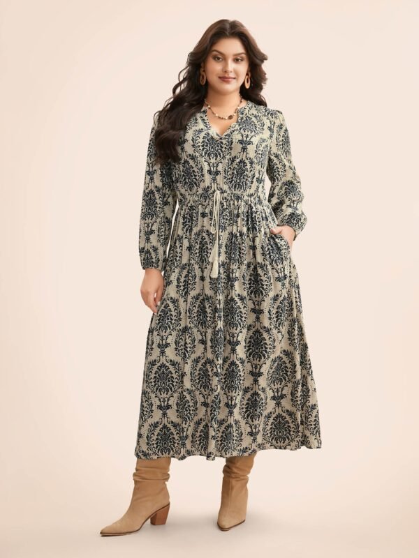Boho Print Notched Tie Knot Maxi Dress - Image 11