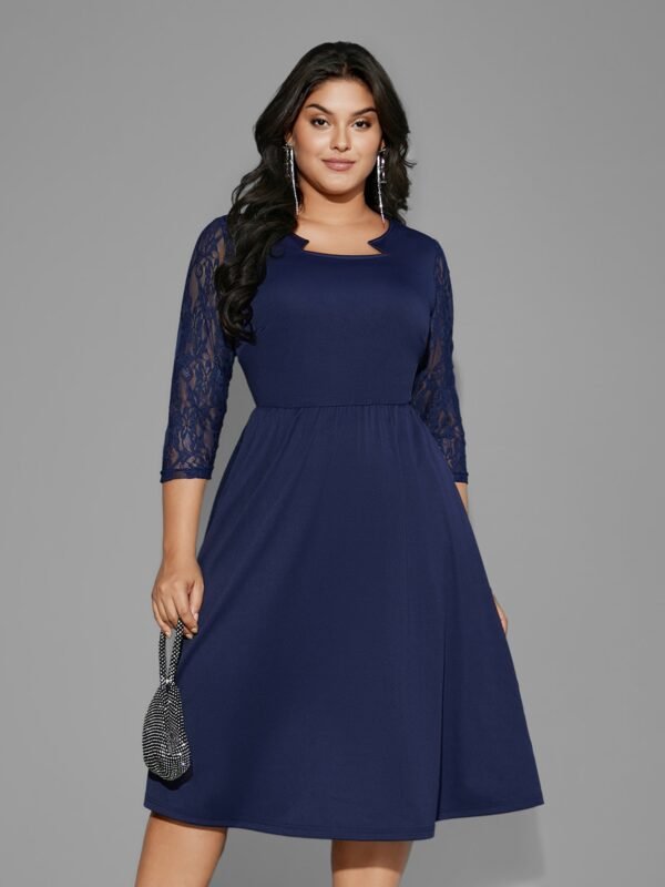 Asymmetrical Neck Lace Patchwork Mesh Dress - Image 6