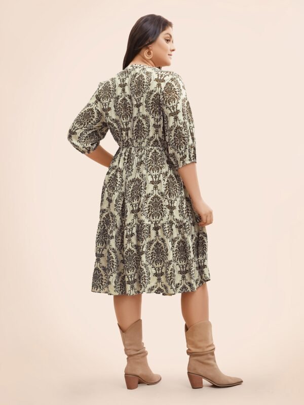 Boho Print Tie Knot Puff Sleeve Dress - Image 17