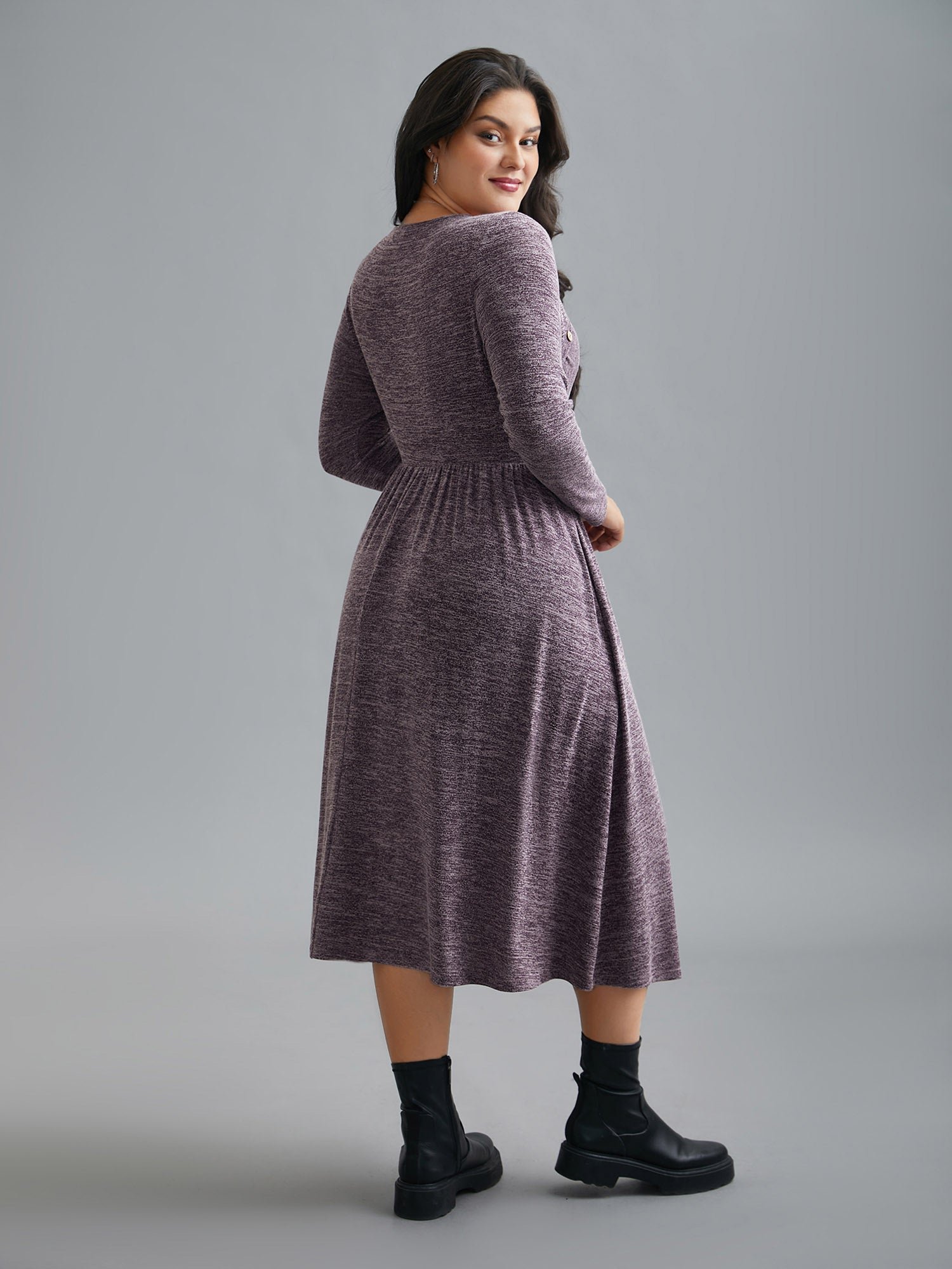 Heart Neckline Button Detailing Crossover Fit Dress - Image 4