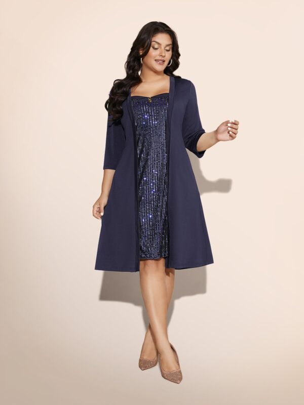 Heart Neckline Patchwork Sequin Button Detail Dress - Image 33