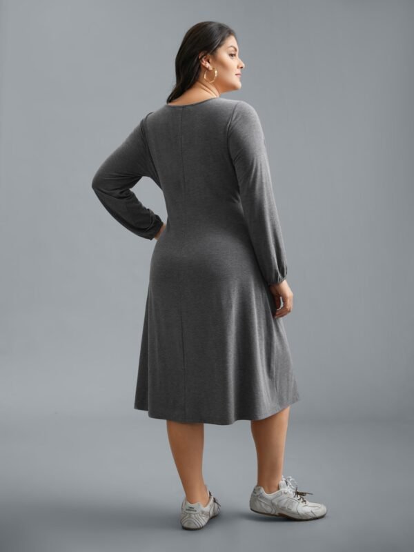 Stretchy Waist-Tie Plain Knit Dress - Image 5
