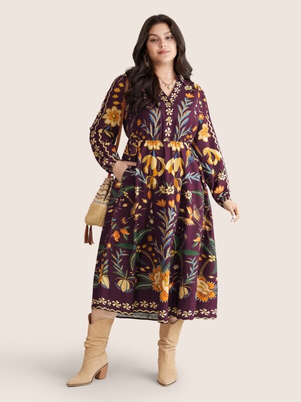 Bandana Print Pocket Lapel Collar Elastic Cuffs Dress - Image 7