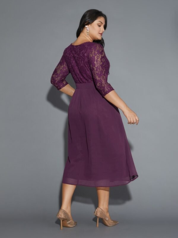 Lace Patchwork Shirred Midi Pocket Dress - Image 18