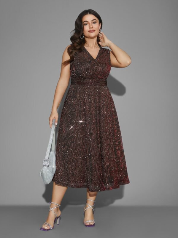 Sequin Surplice Neckline Sleeveless Midi Dress - Image 13