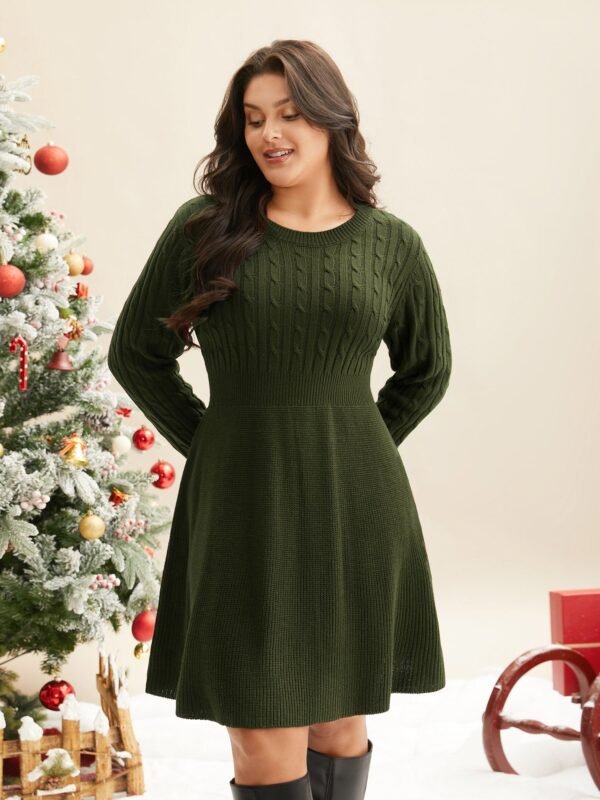 Cable Knit Fit-and-Flare Midi Sweater Dress - Image 57