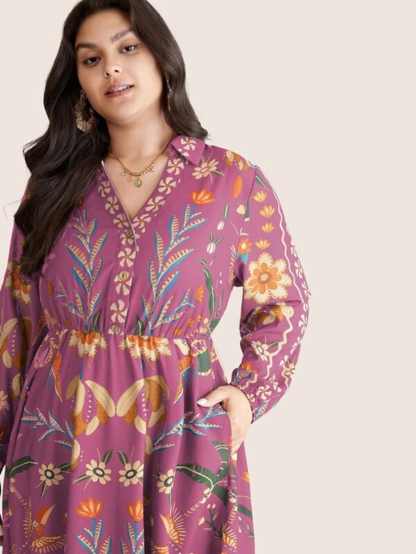 Bandana Print Pocket Lapel Collar Elastic Cuffs Dress - Image 30