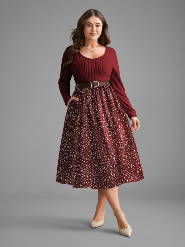 Ditsy Floral Patchwork Texture Midi Dress - Image 11