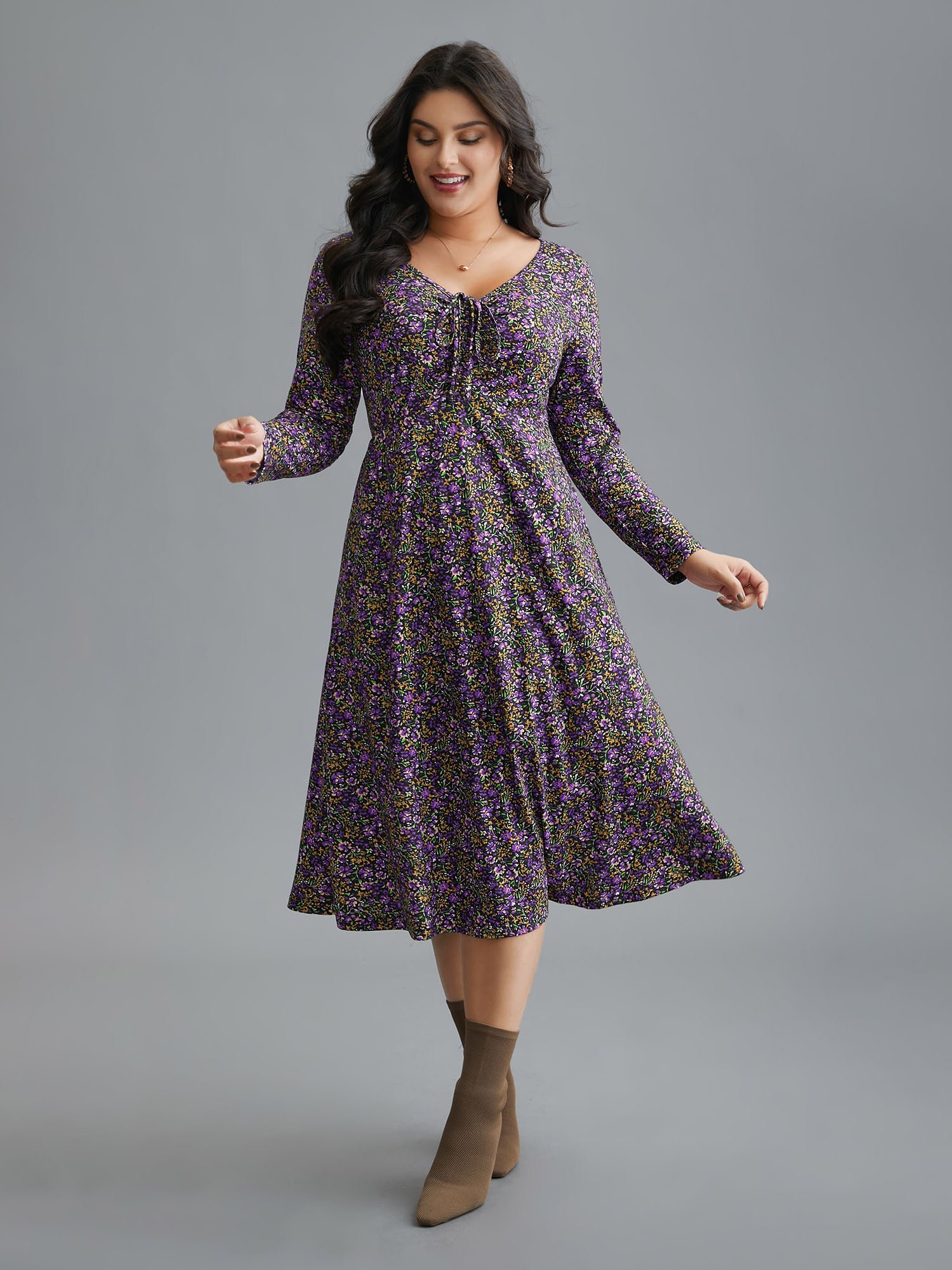 Ditsy Floral Drawstring Midi Dress - Image 7