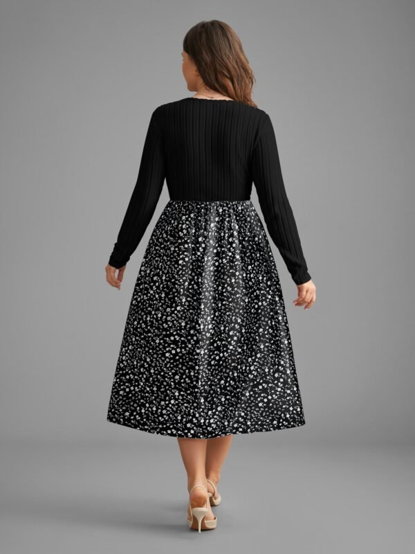 Ditsy Floral Patchwork Texture Midi Dress - Image 26