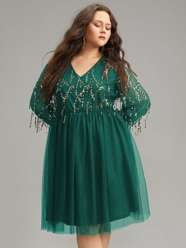 Sequin Mesh Patchwork Tassel Dress - Image 14