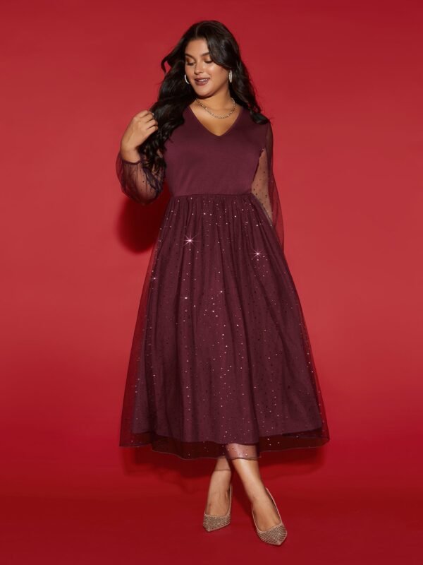 Sheer Mesh Shimmering Sequins Maxi Dress - Image 8