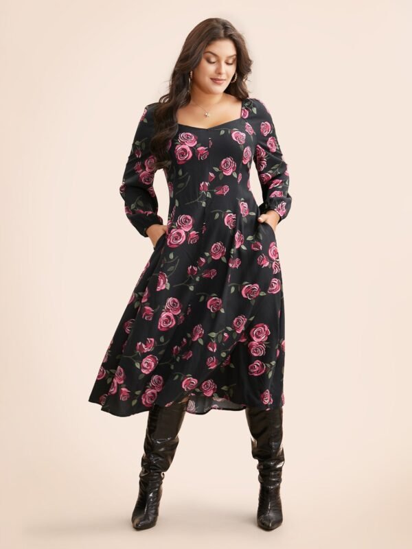 Floral Heart Neckline Cross Straps Dress - Image 2