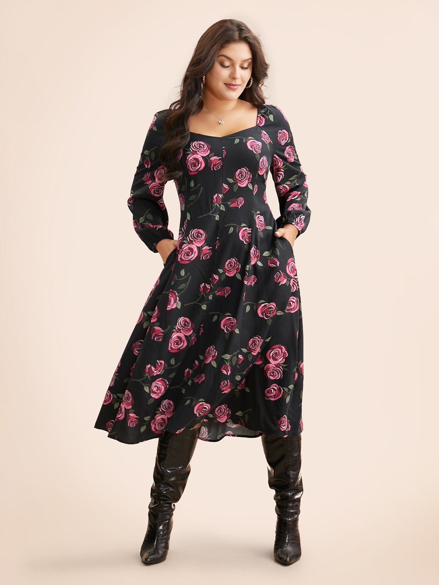Floral Heart Neckline Cross Straps Dress - Image 2