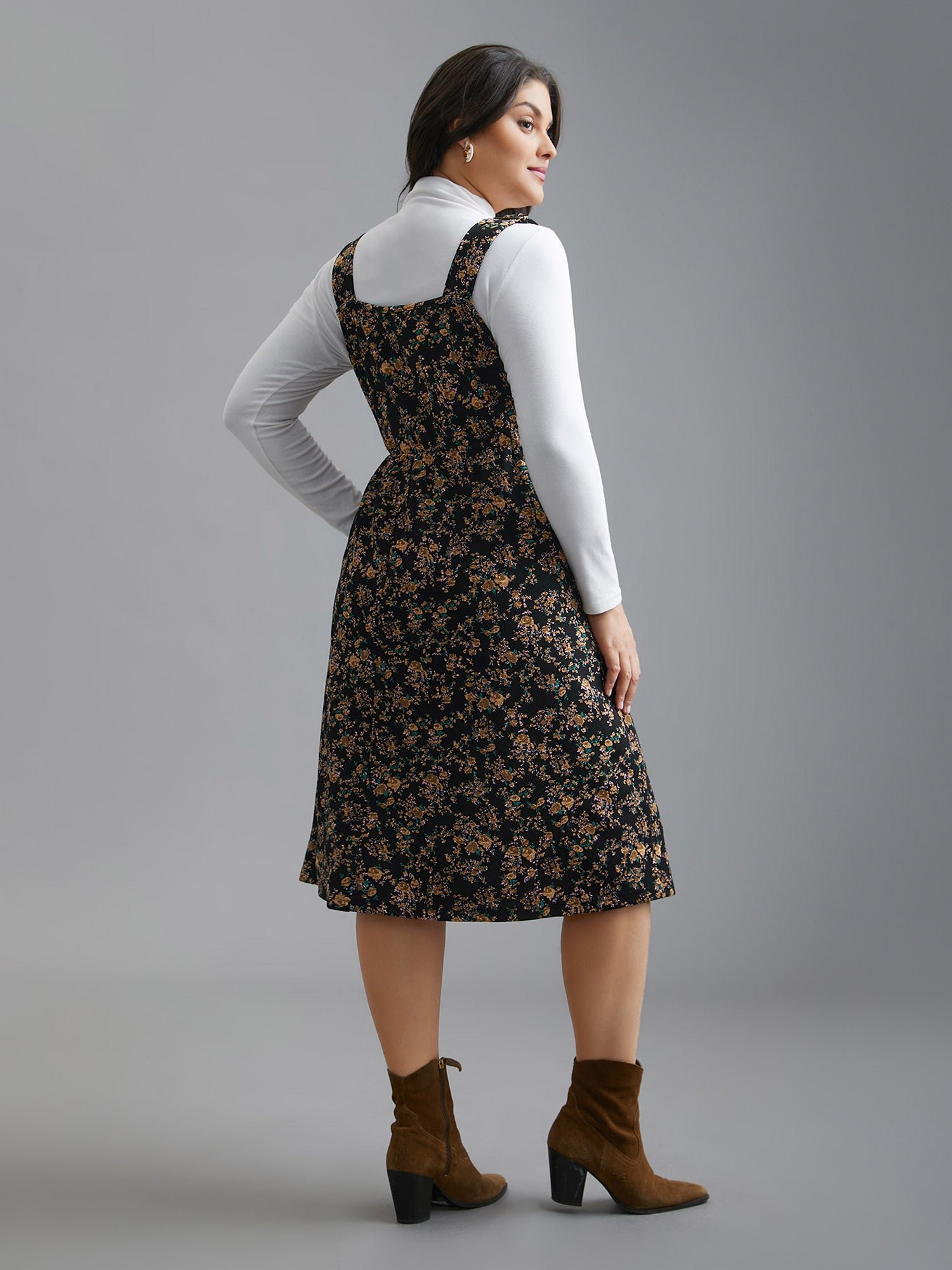 Ditsy Floral Adjustable Straps Drawstring Dress - Image 5