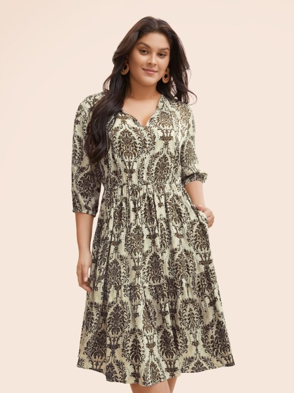 Boho Print Tie Knot Puff Sleeve Dress - Image 16