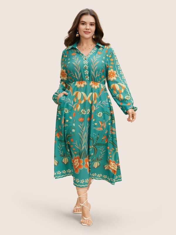 Bandana Print Pocket Lapel Collar Elastic Cuffs Dress - Image 22