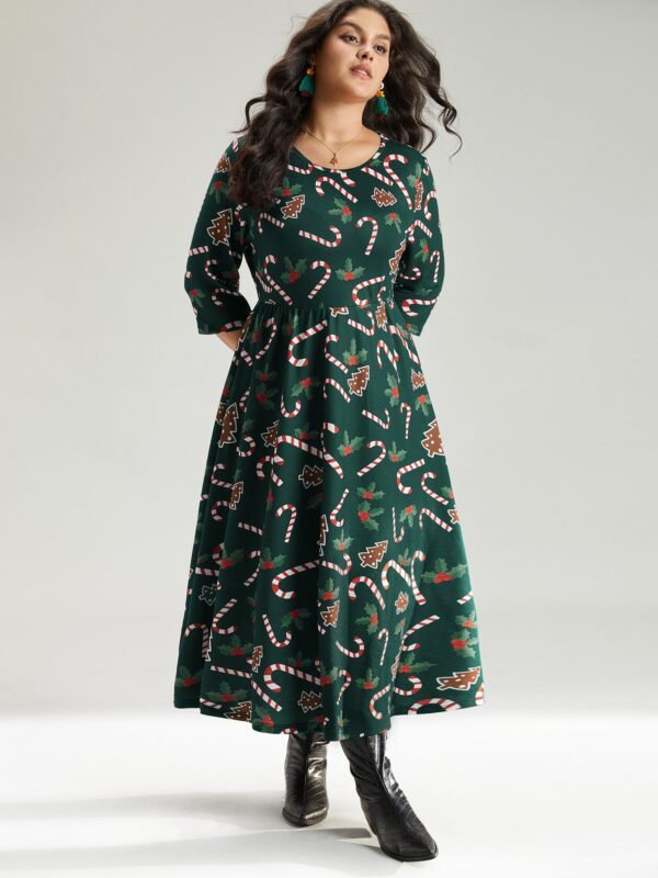 Christmas Print Pocket Elastic Waist Dress
