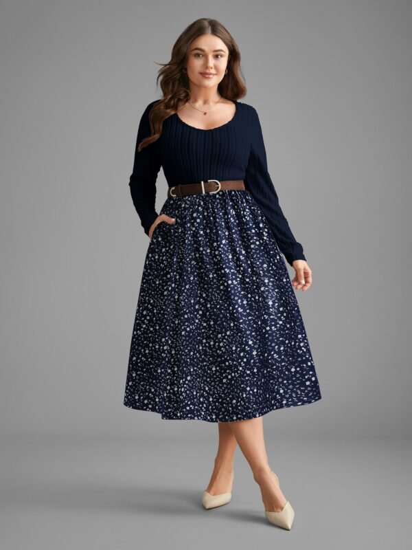 Ditsy Floral Patchwork Texture Midi Dress - Image 7