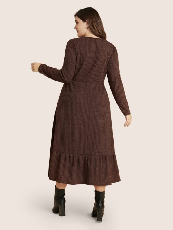 Solid Pocket Rib Knit Ruffle Hem Dress Without Belt - Image 48