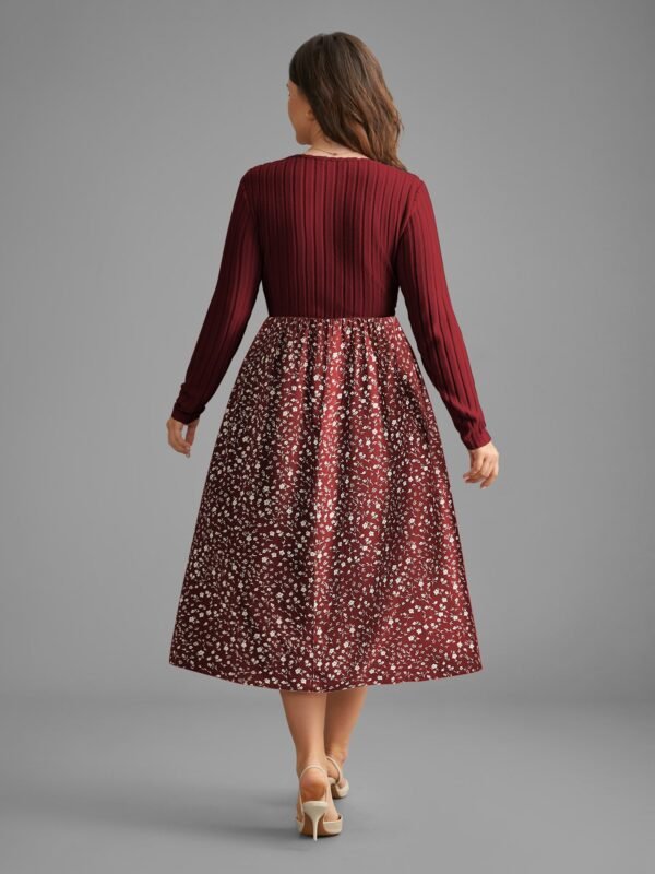 Ditsy Floral Patchwork Texture Midi Dress - Image 14