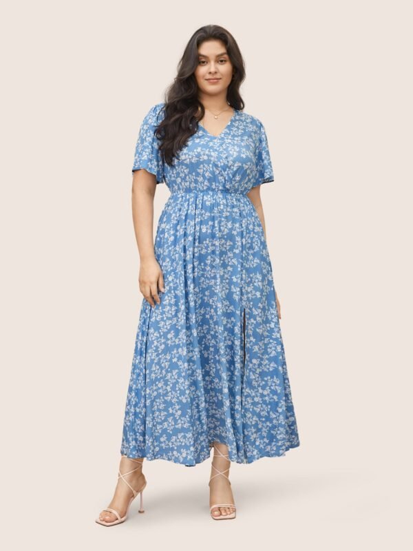 Bloom Dress - Flutter Sleeve Ditsy Floral Pocket Split Maxi Dress - Image 48