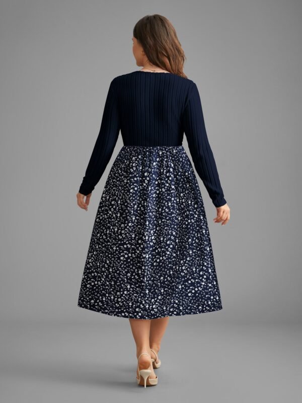 Ditsy Floral Patchwork Texture Midi Dress - Image 10
