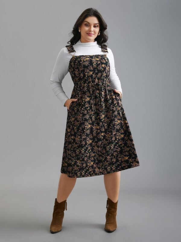 Ditsy Floral Adjustable Straps Drawstring Dress - Image 3