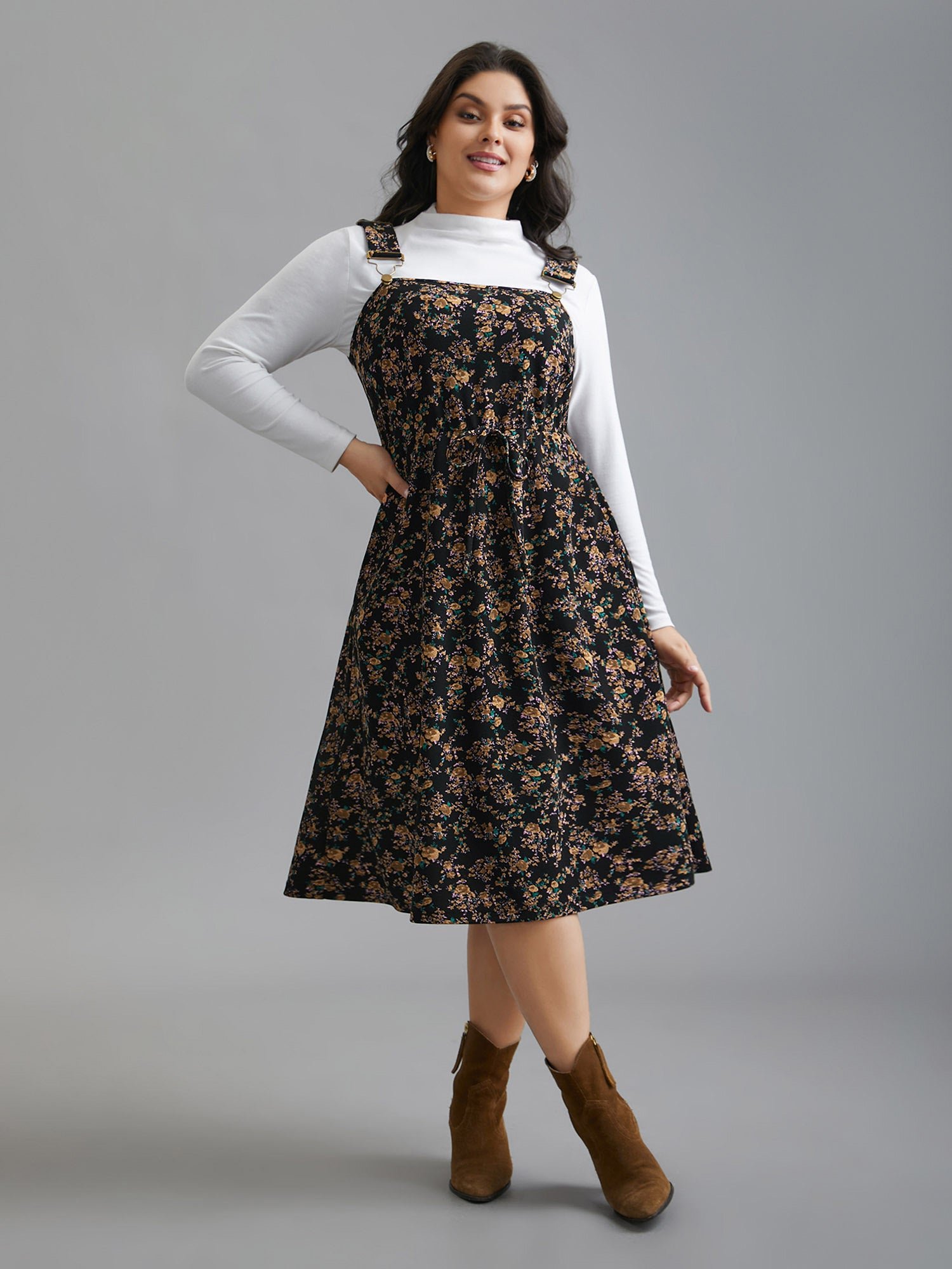 Ditsy Floral Adjustable Straps Drawstring Dress - Image 4