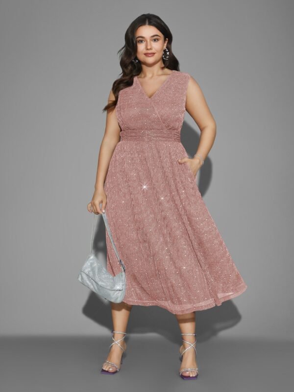 Sequin Surplice Neckline Sleeveless Midi Dress - Image 16