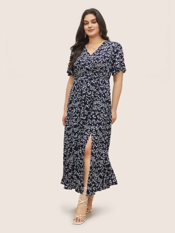 Bloom Dress - Flutter Sleeve Ditsy Floral Pocket Split Maxi Dress - Image 43