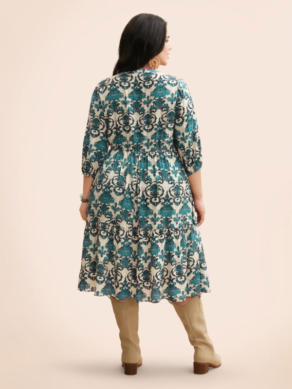 Boho Print Tie Knot Puff Sleeve Dress - Image 28