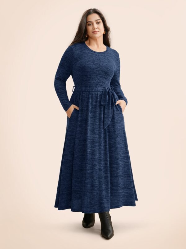 Round Neck Heather Belted Dress - Image 17