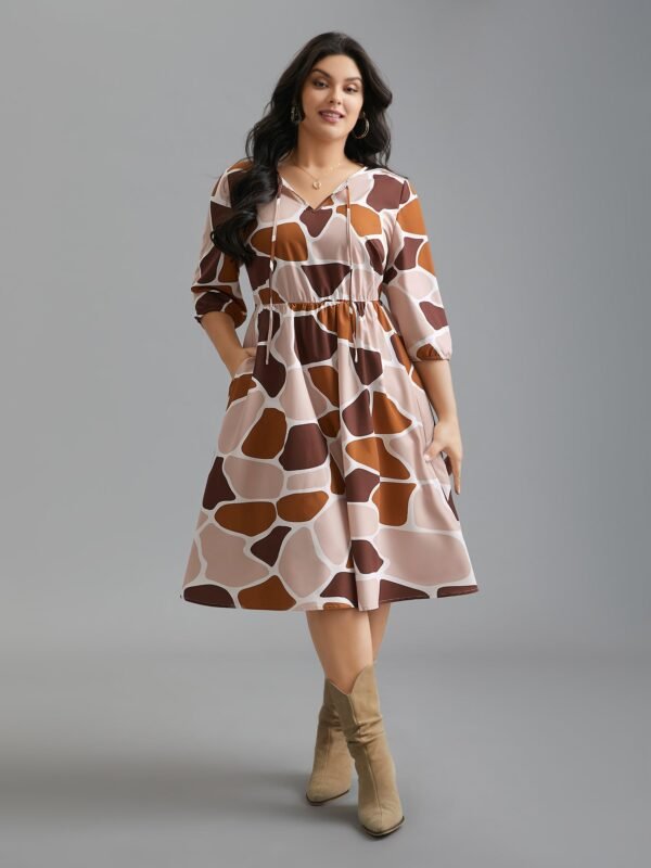 Neck-Tie Color Block Waist Cinched  Dress - Image 2
