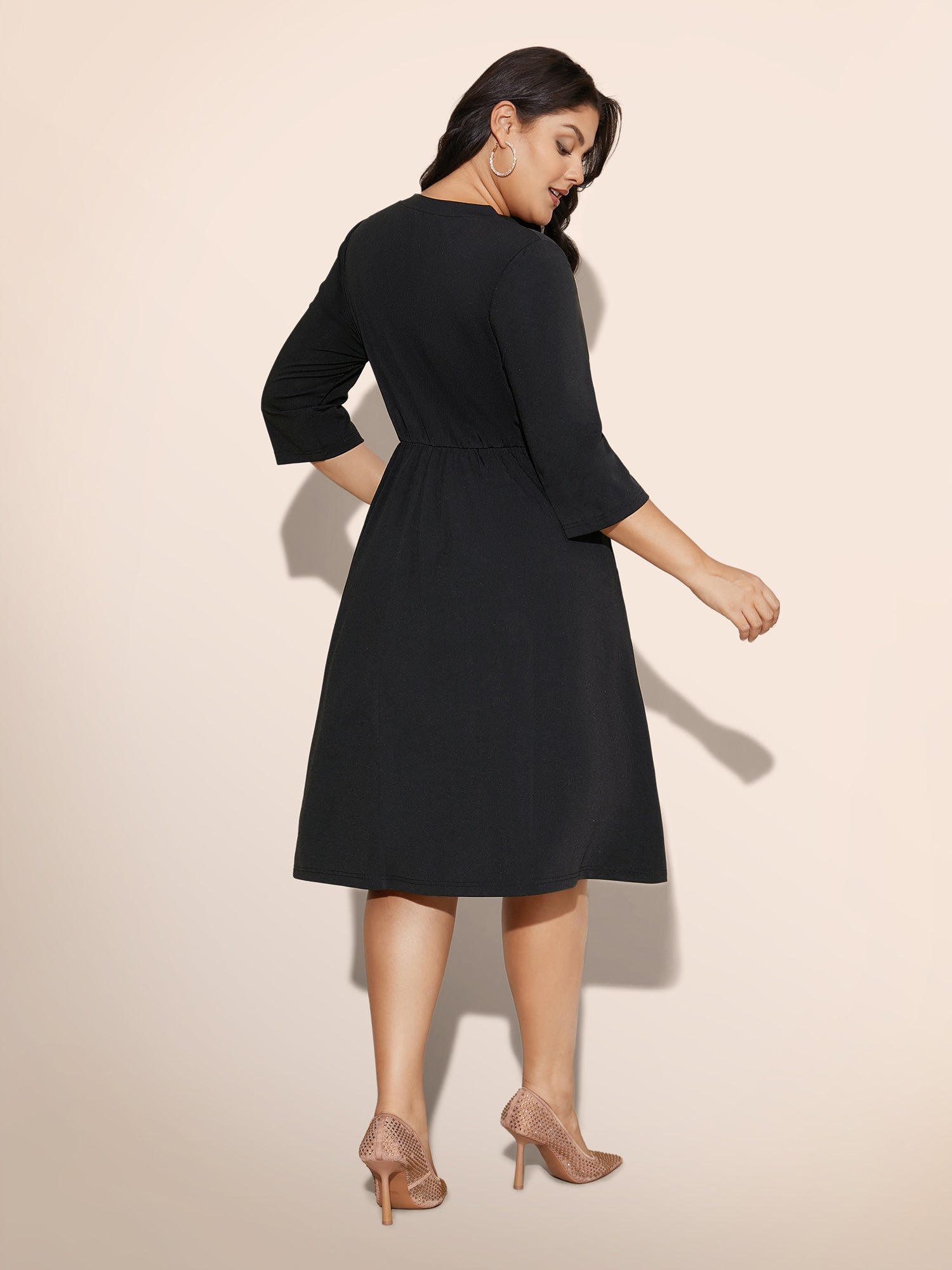 Heart Neckline Patchwork Sequin Button Detail Dress - Image 23