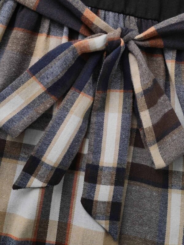 Plaid Patchwork Elastic Waist Belted Dress - Image 6