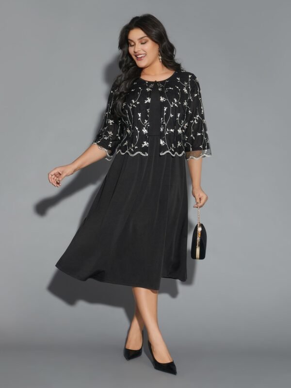 Round Neck Floral Embroidered  Dress - Image 4