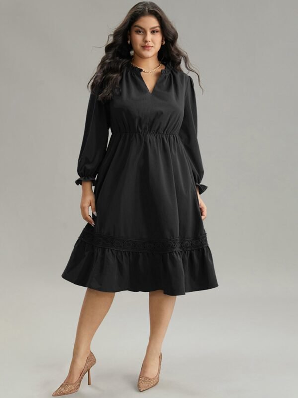 Solid Frill Trim Guipure Lace Flutter Sleeve Dress - Image 13