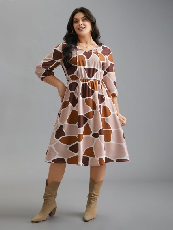Neck-Tie Color Block Waist Cinched  Dress