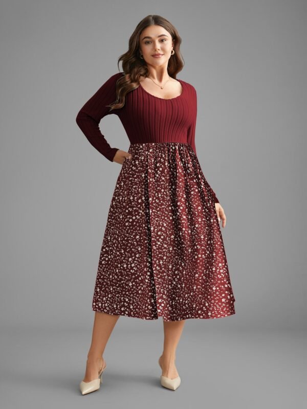 Ditsy Floral Patchwork Texture Midi Dress - Image 13