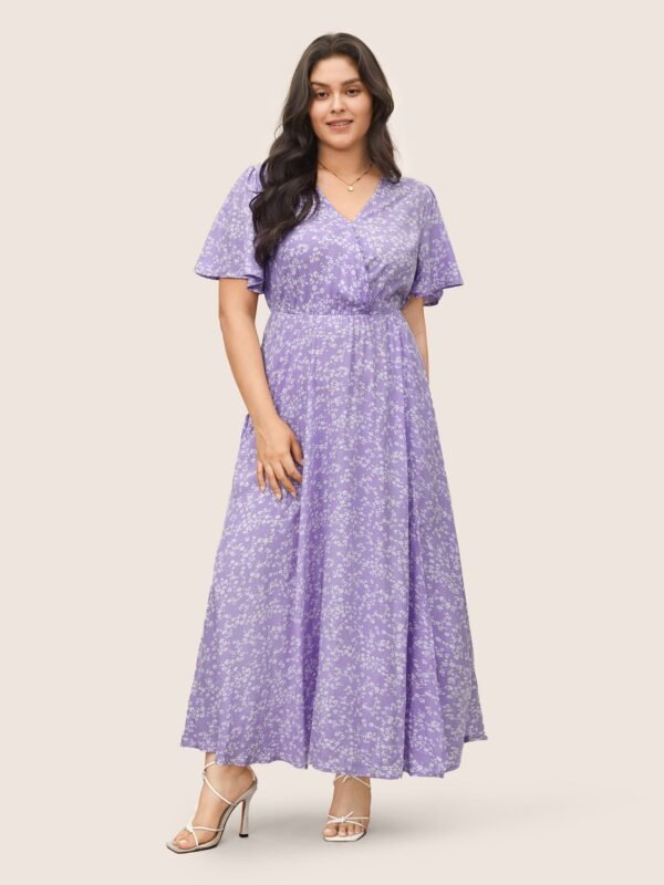 Bloom Dress - Flutter Sleeve Ditsy Floral Pocket Split Maxi Dress - Image 54