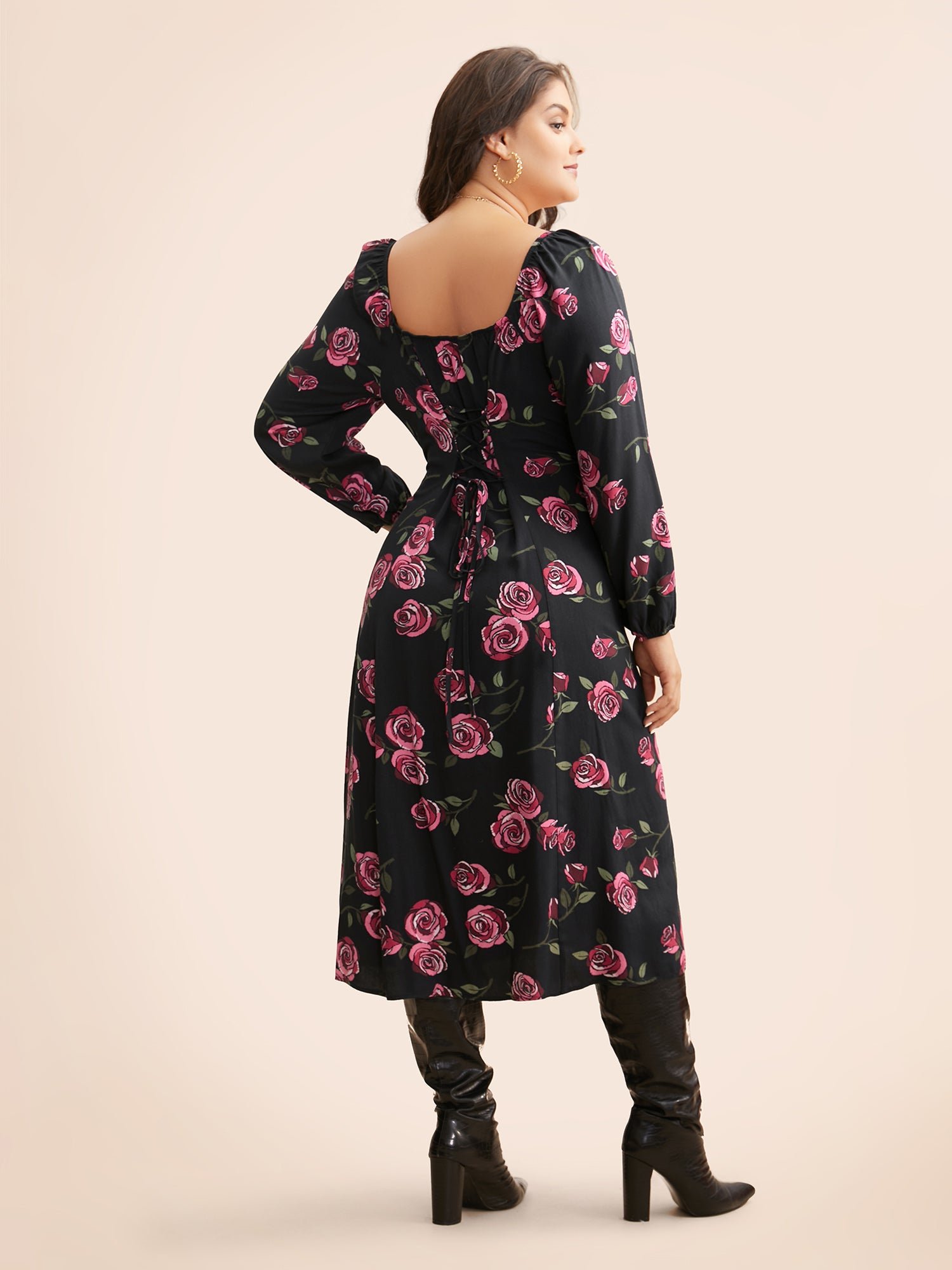 Floral Heart Neckline Cross Straps Dress - Image 5