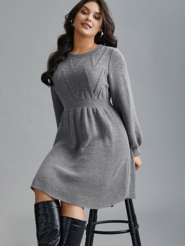 Cable Knit Elastic Waist Midi Sweater Dress - Image 4