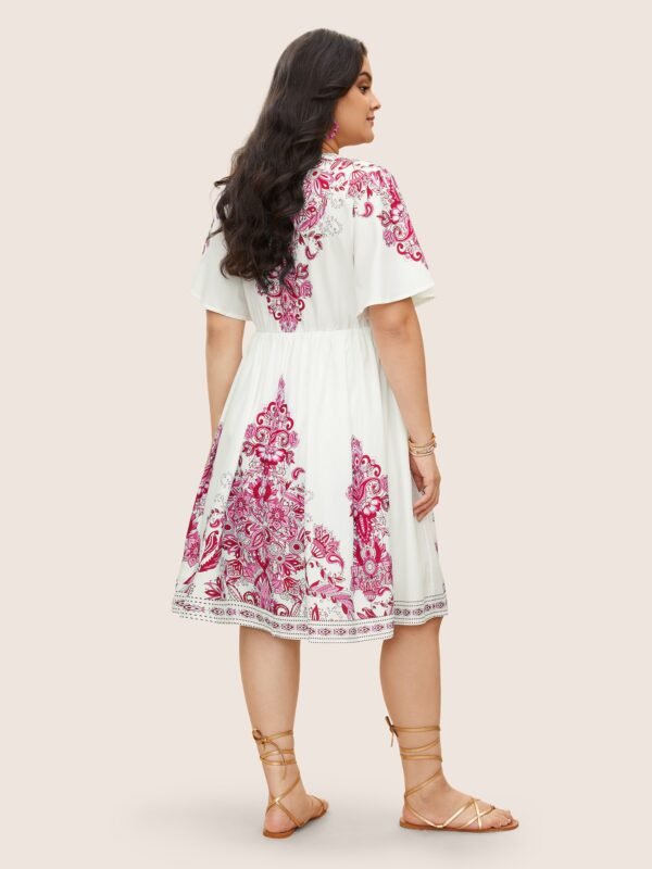 Bandana Print Ruffle Sleeve V Neck Pocket Knee Dress - Image 27