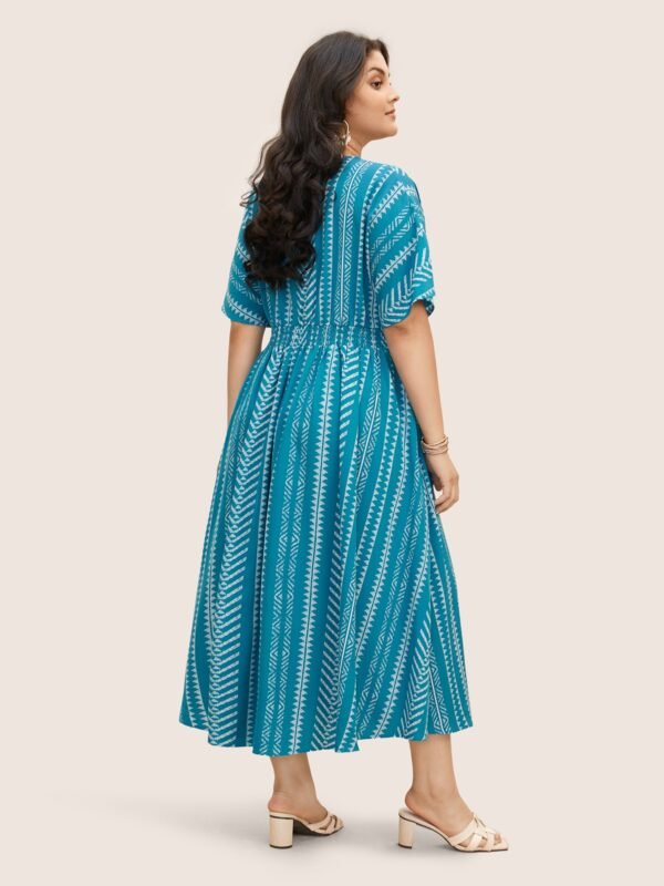 Solid Geometric Dolman Sleeve Pocket Shirred Split Hem Dress - Image 35