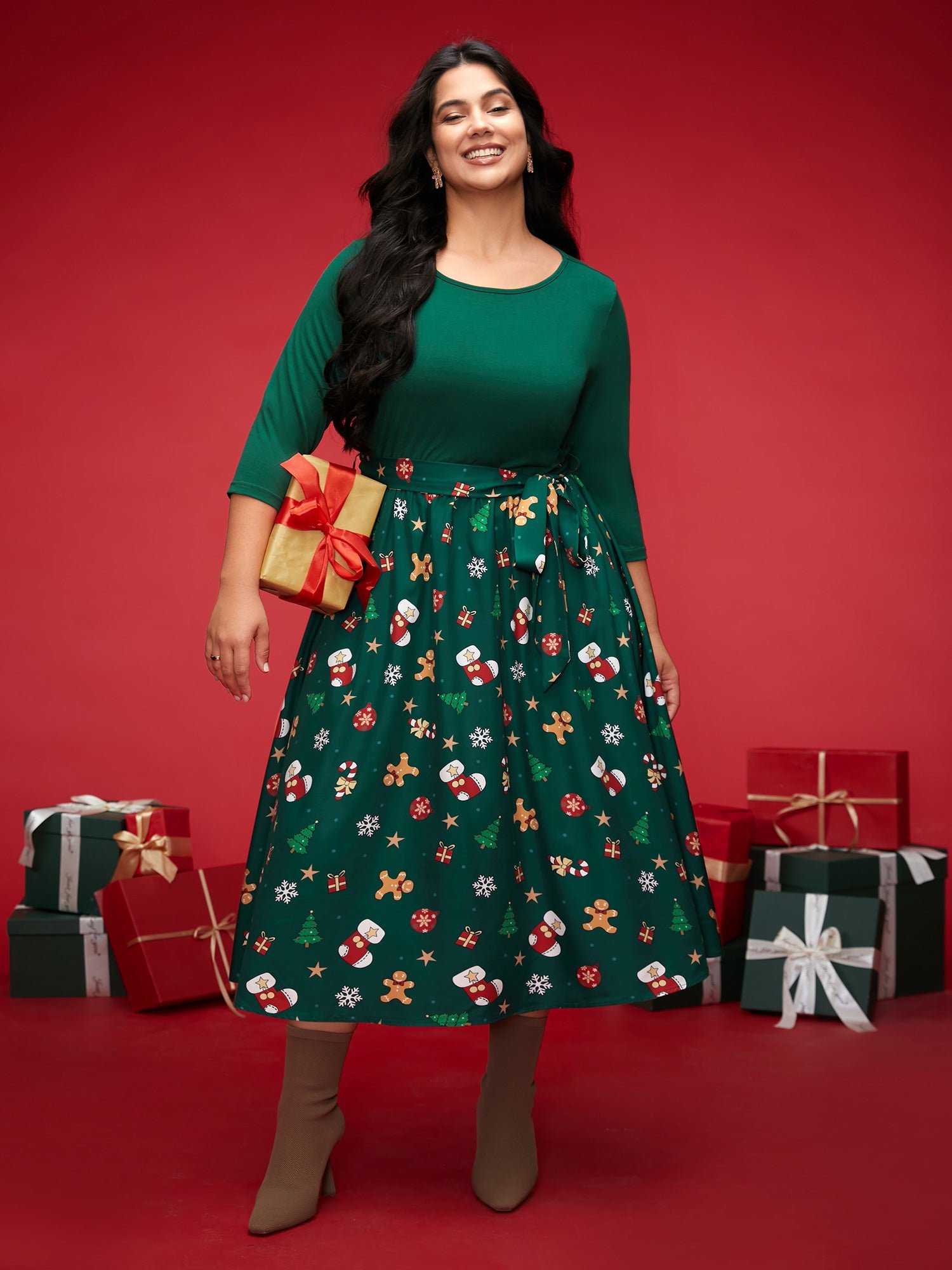 Holiday Everything Printed Skirt Fit-and-Flare Midi Dress - Image 3